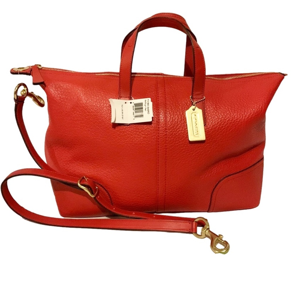 💐COACH F31663 💐 BRIGHT RED HADLEY LUX GRAINED LEATHER ZIP SATCHEL $518